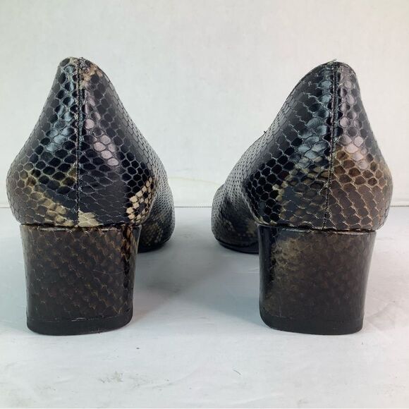 Aquatalia Pasha Pump Pointy Toe Block Heel Snake Print Leather Shoes Sz  9